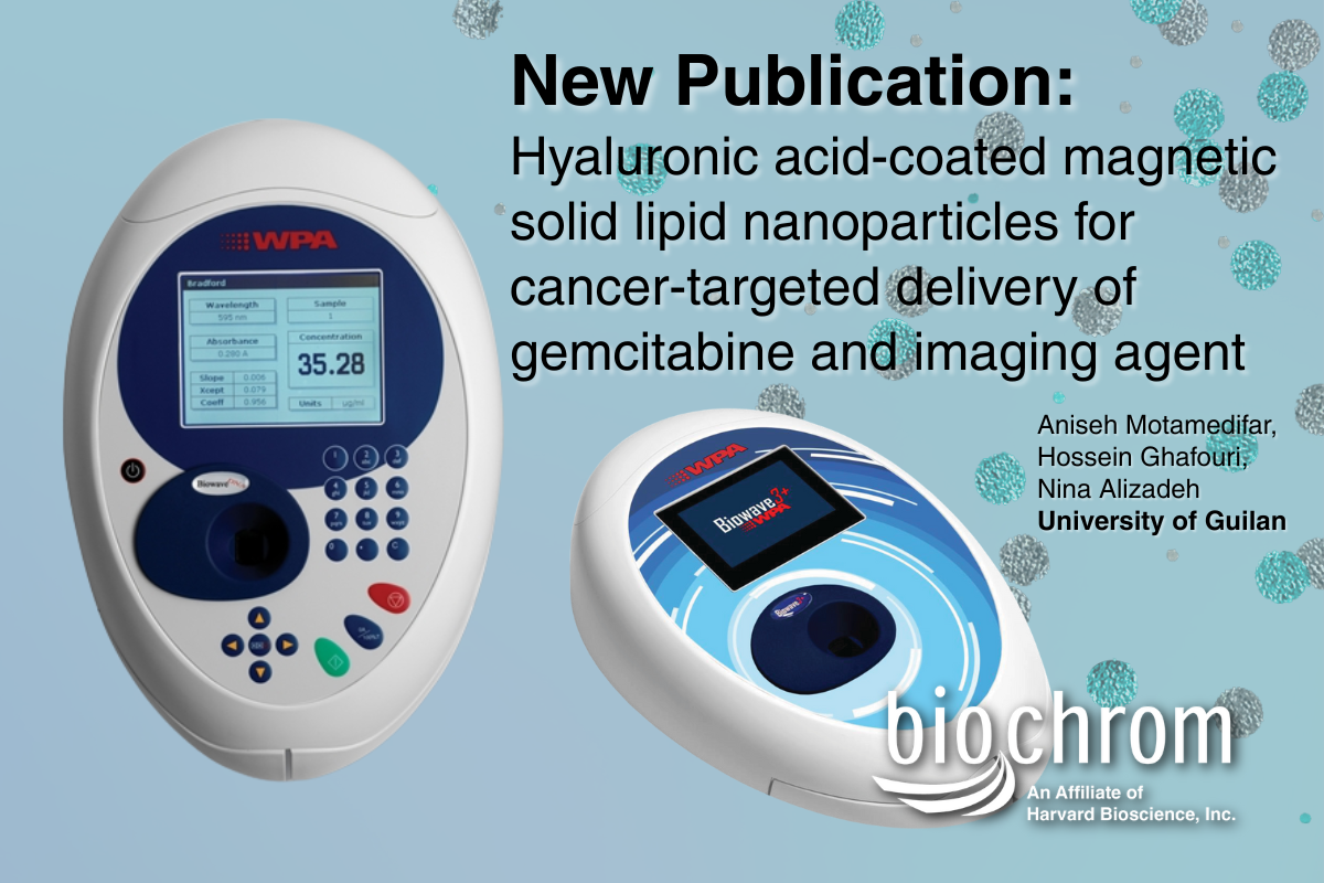 Biochrom Biowave Spectrophotometer: Hyaluronic acid-coated magnetic solid lipid nanoparticles for cancer-targeted delivery of gemcitabine and imaging agent
